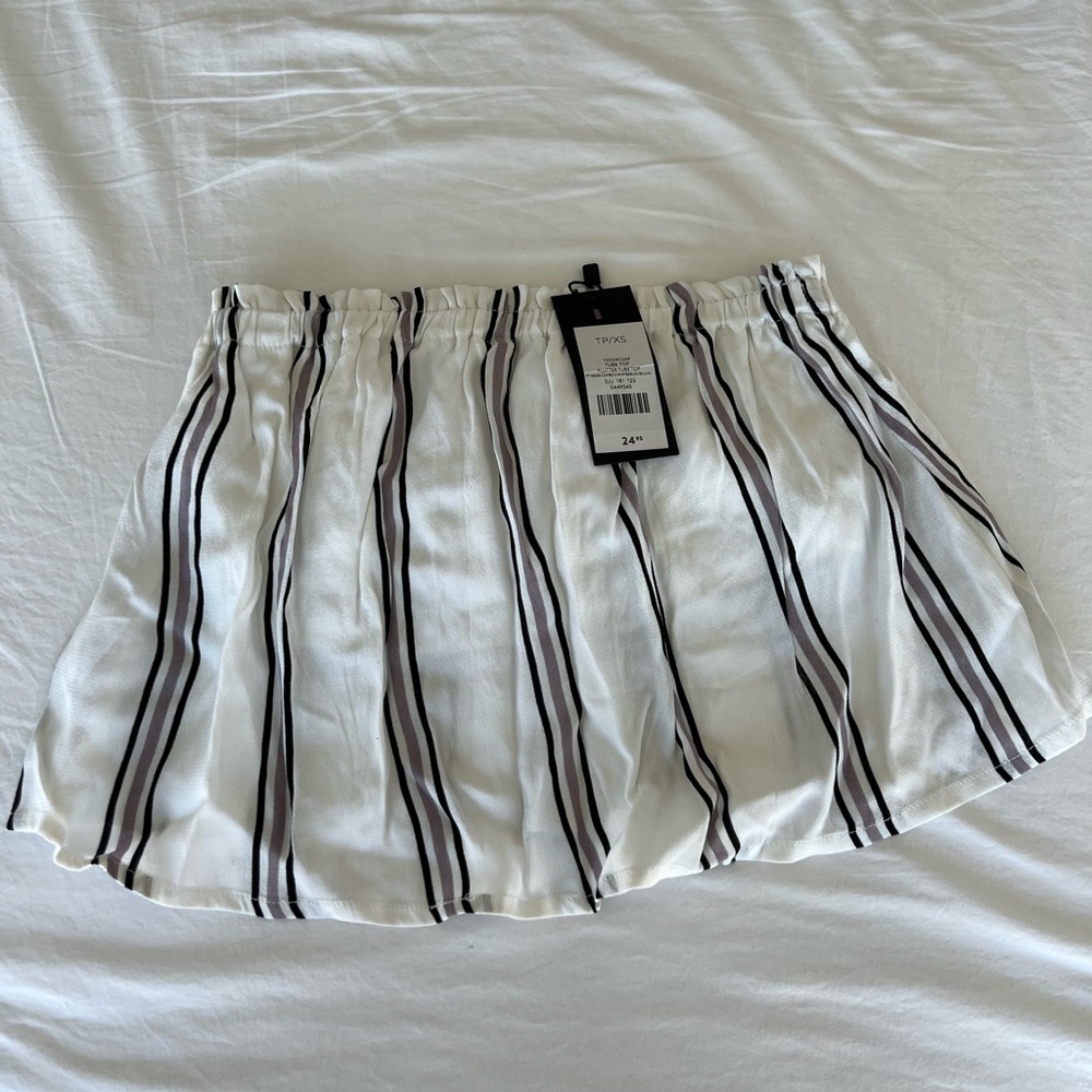 Striped Flowy Cropped Tube Top - Purple White and Black